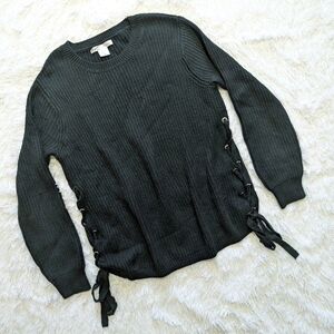 Kaisely Green Lace Up Side Oversized Ribbed Sweater Size Small